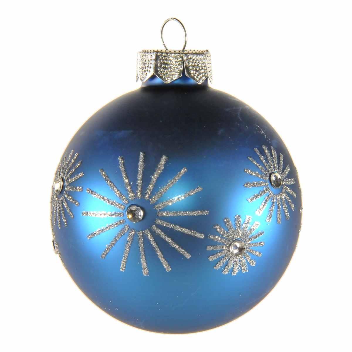 Pallina Natale Vetro cm.Ø8 Blu Opaco con Strass |Inge's Glass