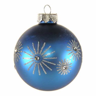 Pallina Natale Vetro cm.Ø8 Blu Opaco con Strass |Inge's Glass