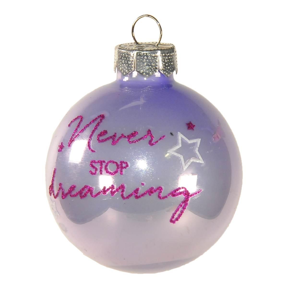 Pallina Natale Vetro cm.Ø6 Lilla Lucida con Scritte |Inge's Glass