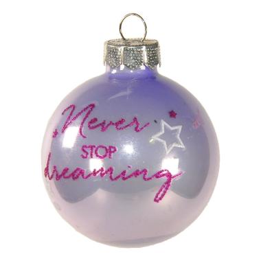Pallina Natale Vetro cm.Ø6 Lilla Lucida con Scritte |Inge's Glass