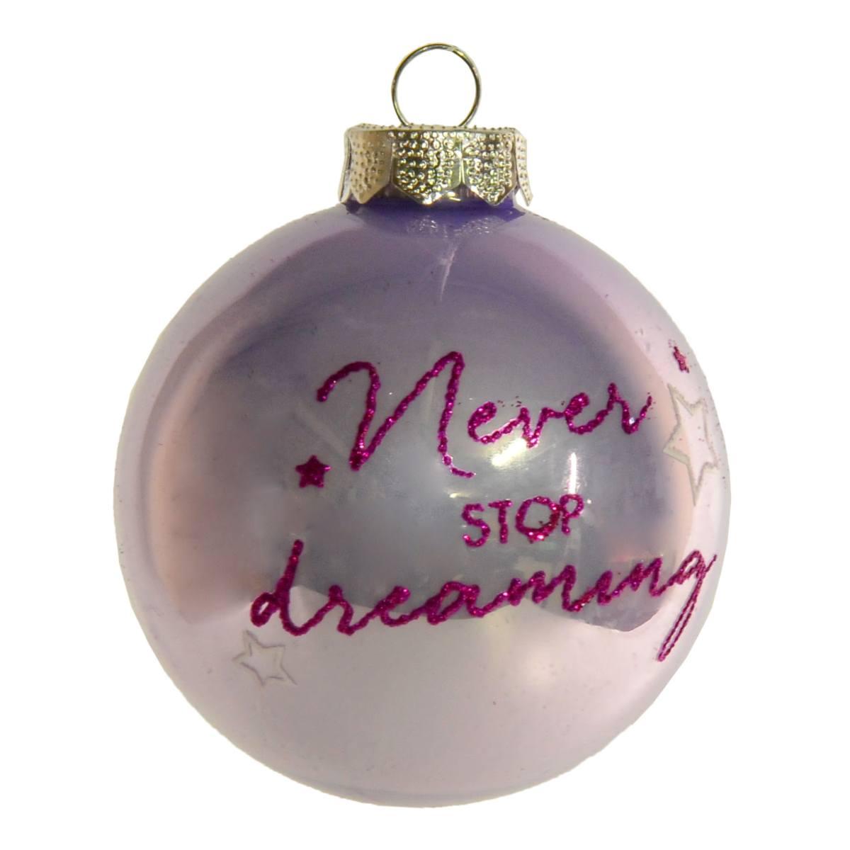 Pallina Natale Vetro cm.Ø8 Lilla Lucida con Scritte |Inge's Glass