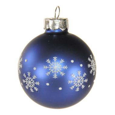 Pallina Natale Vetro cm.Ø6 Blu Opaca con Fiocchi Neve |Inge's Glass