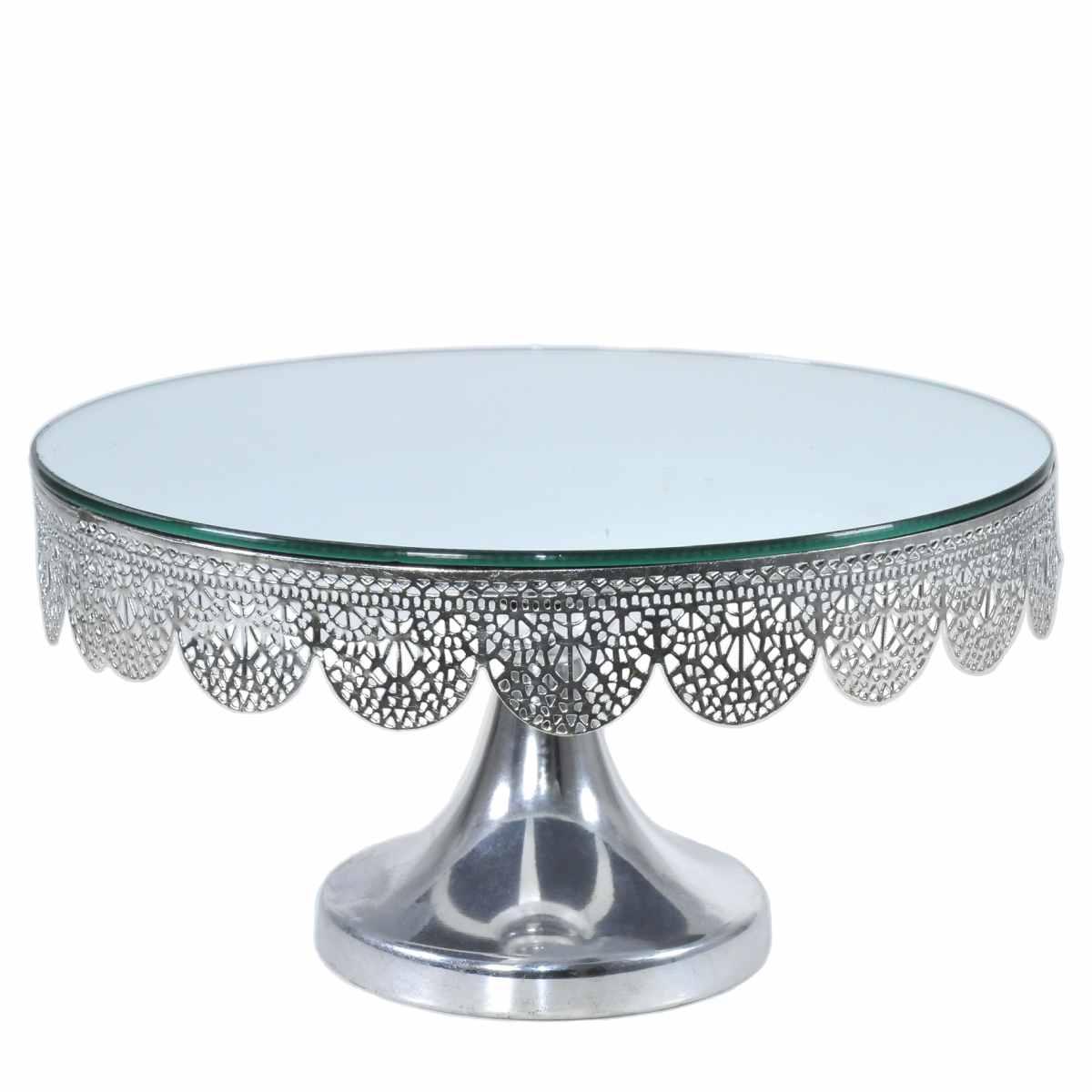 Centrotavola Alzata Metallo Argento con Specchio cm.Ø25 | Silani