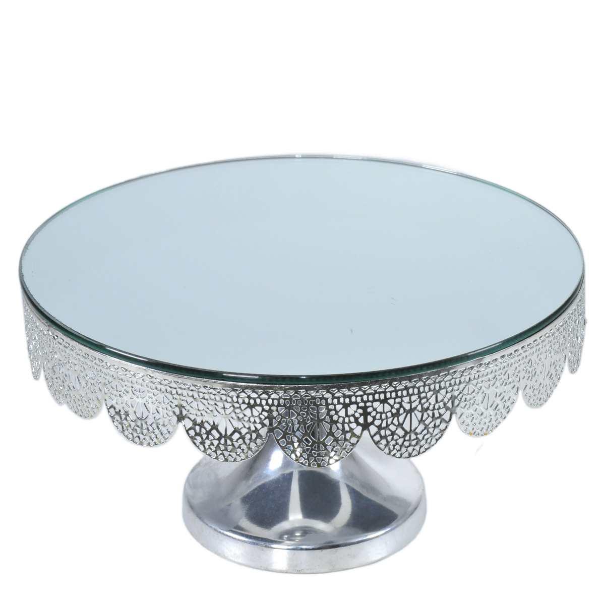 Centrotavola Alzata Metallo Argento con Specchio cm.Ø25 | Silani