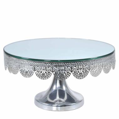 Centrotavola Alzata Metallo Argento con Specchio cm.Ø25 | Silani