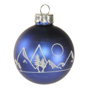 Pallina Natale Vetro cm.Ø6 Blu Opaco con Montagne |Inge's Glass