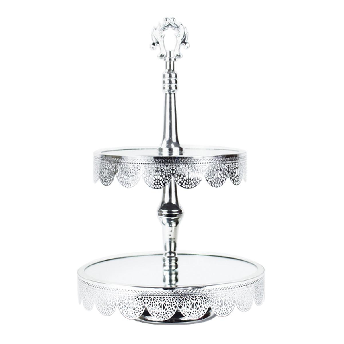 Centrotavola Alzata Metallo 2 Piani Argento con Specchio cm.Ø25x40 | Silani