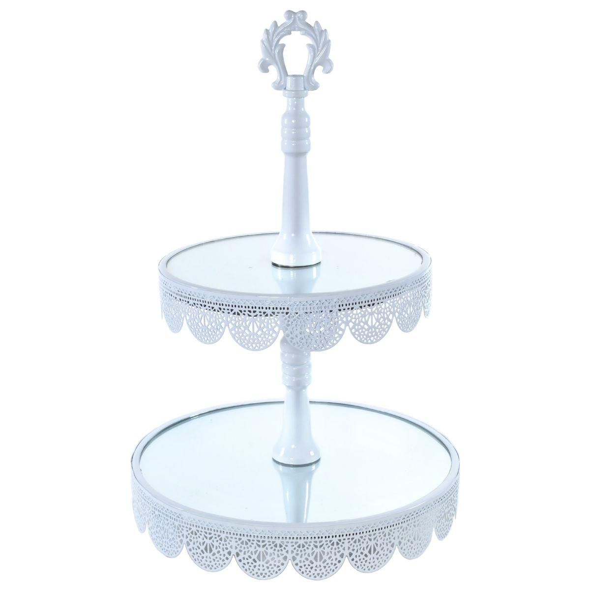 Alzata Metallo 2 Piani Bianca con Specchio cm.Ø26x40 | Silani