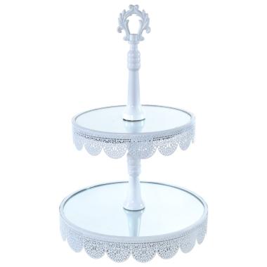Alzata Metallo 2 Piani Bianca con Specchio cm.Ø26x40 | Silani