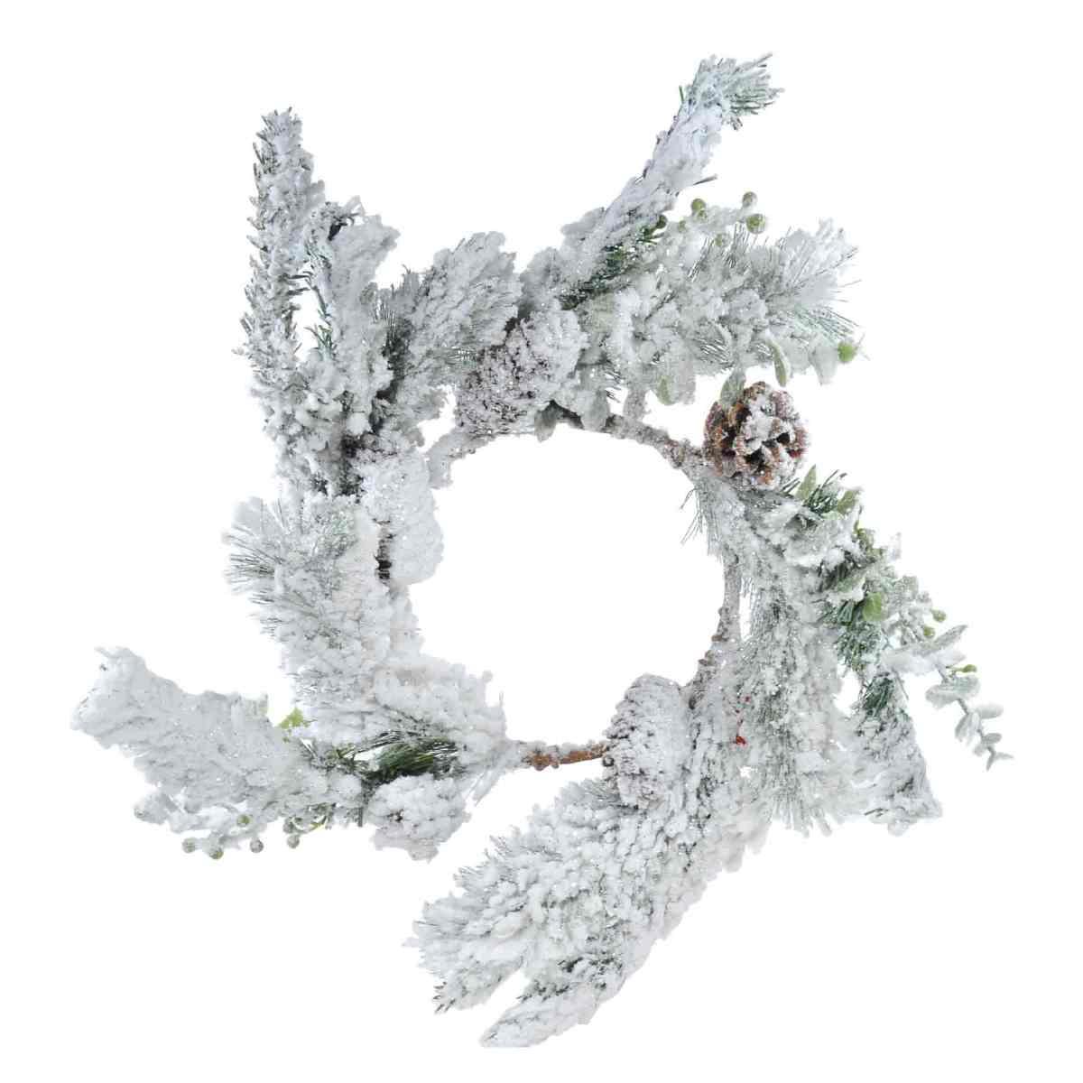 Ghirlanda cm.Ø41 Verde Innevata con Pigne |Silani