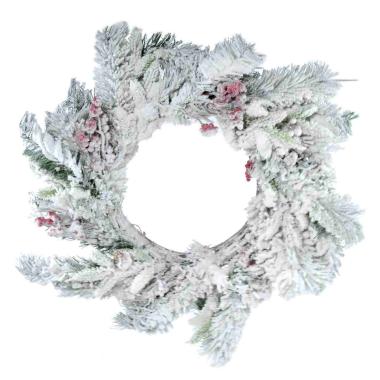 Ghirlanda cm.Ø61 Verde Innevata con Pigne e Bacche |Silani