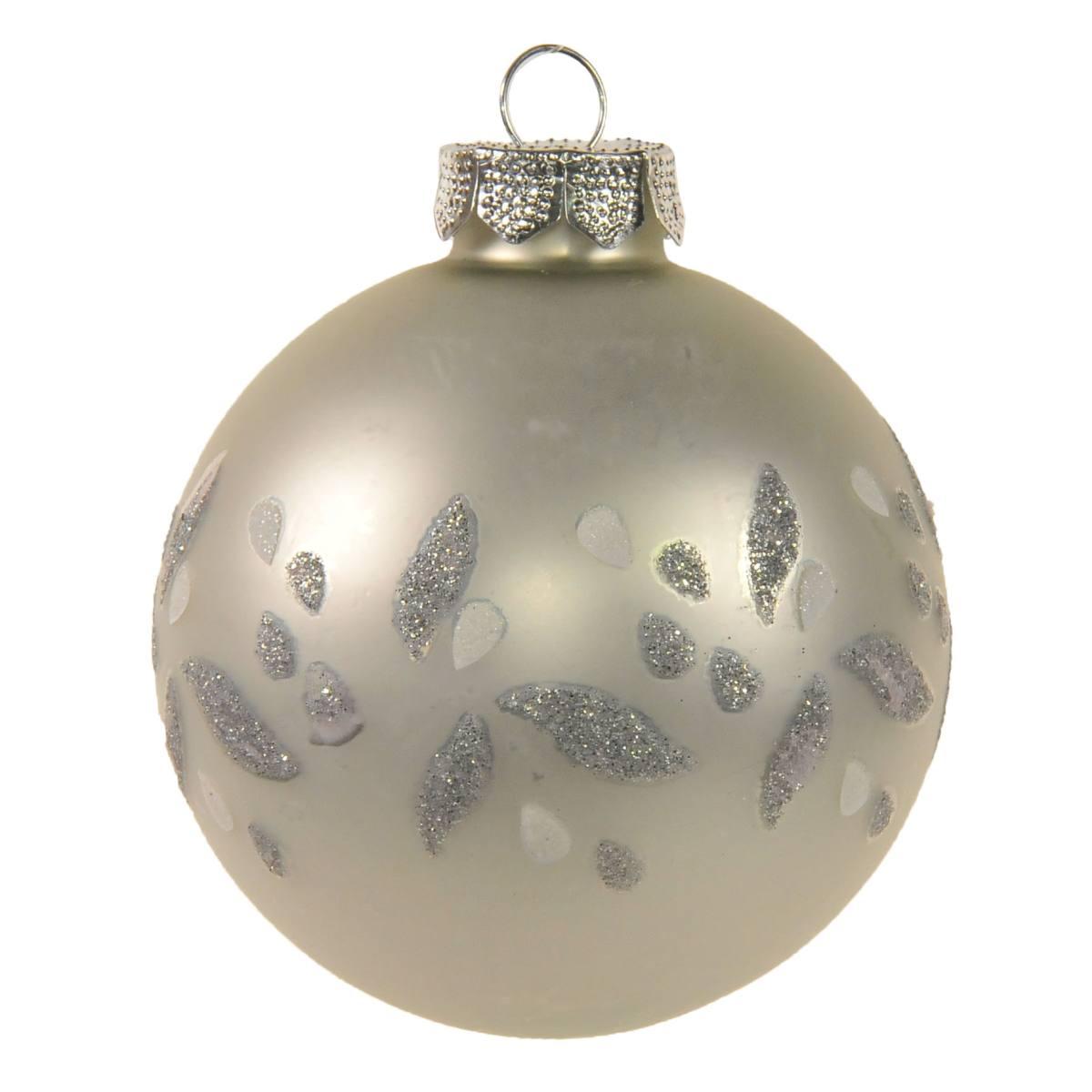 Pallina Natale Vetro cm.Ø8 Bianco Opaco con Strass |Inge's Glass