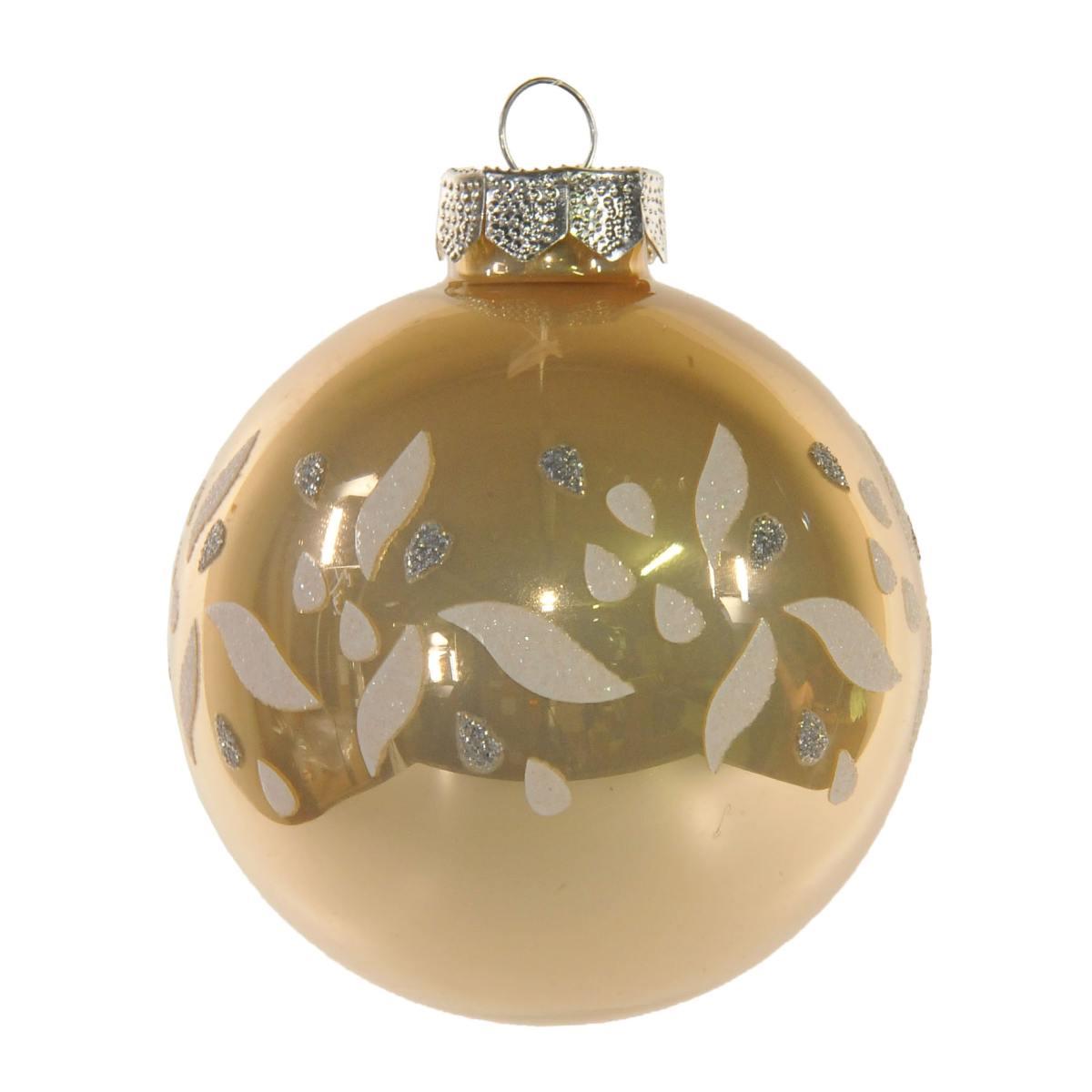 Pallina Natale Vetro cm.Ø8 Champagne Lucida con Strass |Inge's Glass