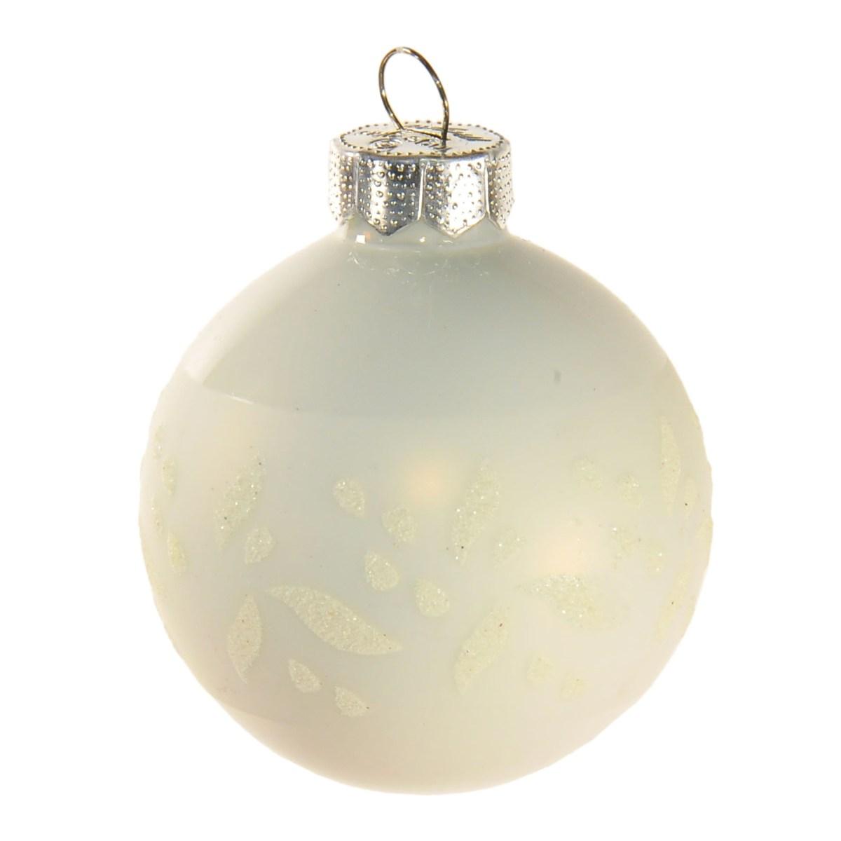 Pallina Natale Vetro cm.Ø6 Bianco Opaco con Fiori Glitter |Inge's Glass