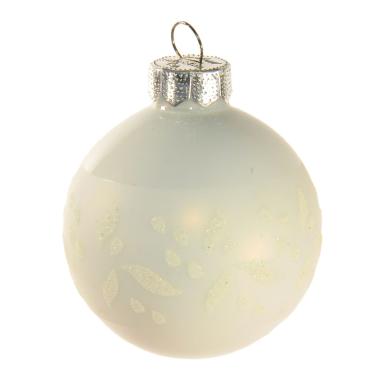 Pallina Natale Vetro cm.Ø6 Bianco Opaco con Fiori Glitter |Inge's Glass