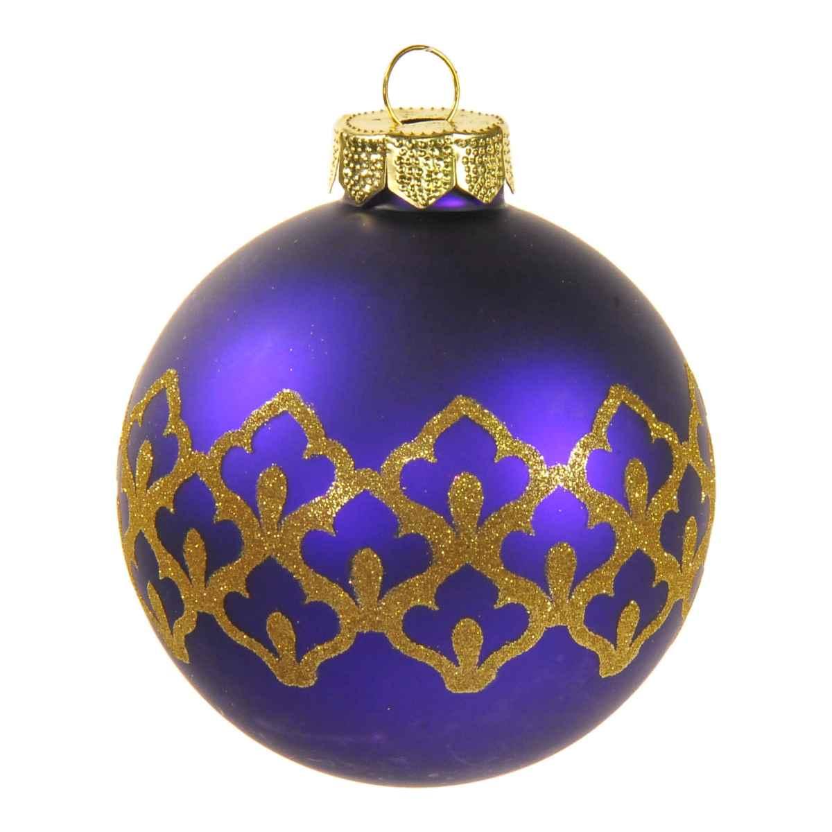 Pallina Natale Vetro cm.Ø8 Viola con Glitter Oro |Inge's Glass