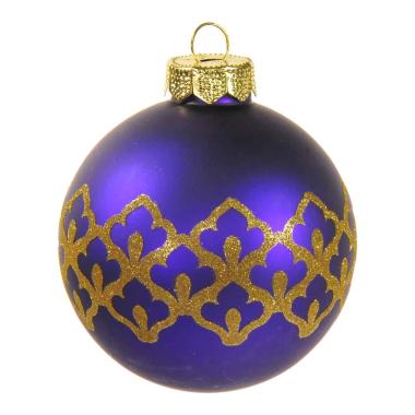Pallina Natale Vetro cm.Ø8 Viola con Glitter Oro |Inge's Glass