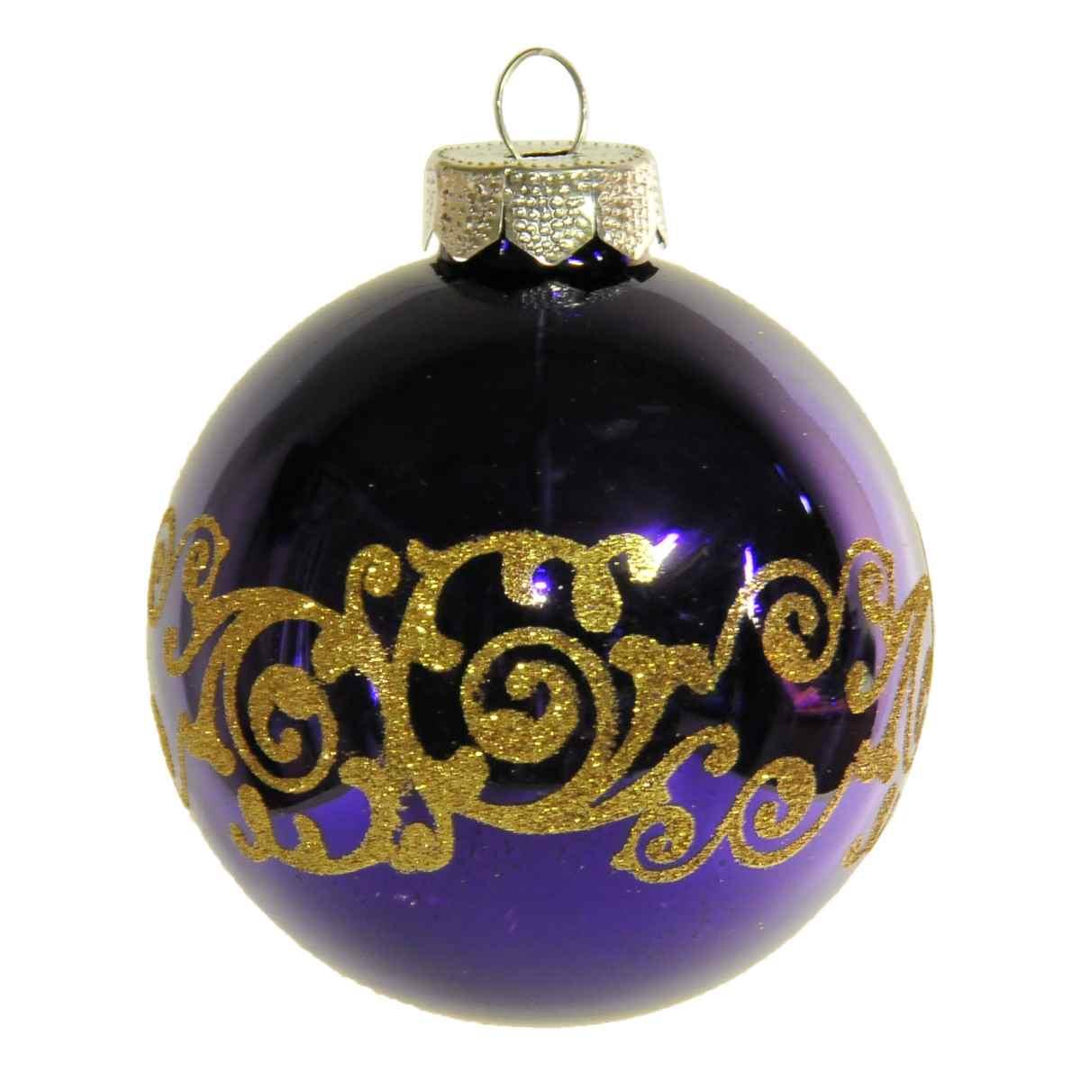 Pallina Natale Vetro cm.Ø8 viola con Glitter Oro |Inge's Glass