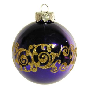 Pallina Natale Vetro cm.Ø8 viola con Glitter Oro |Inge's Glass