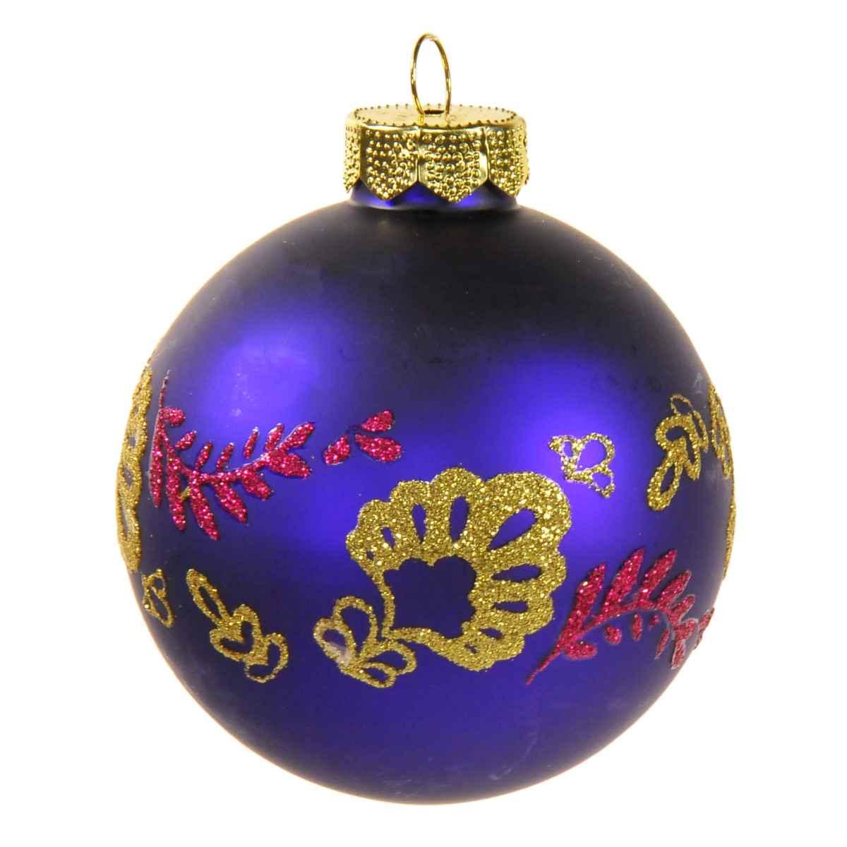 Pallina Natale Vetro cm.Ø8 Viola con Glitter Oro |Inge's Glass