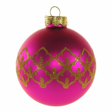 Pallina Natale Vetro cm.Ø8 Fucsia con Glitter Oro |Inge's Glass