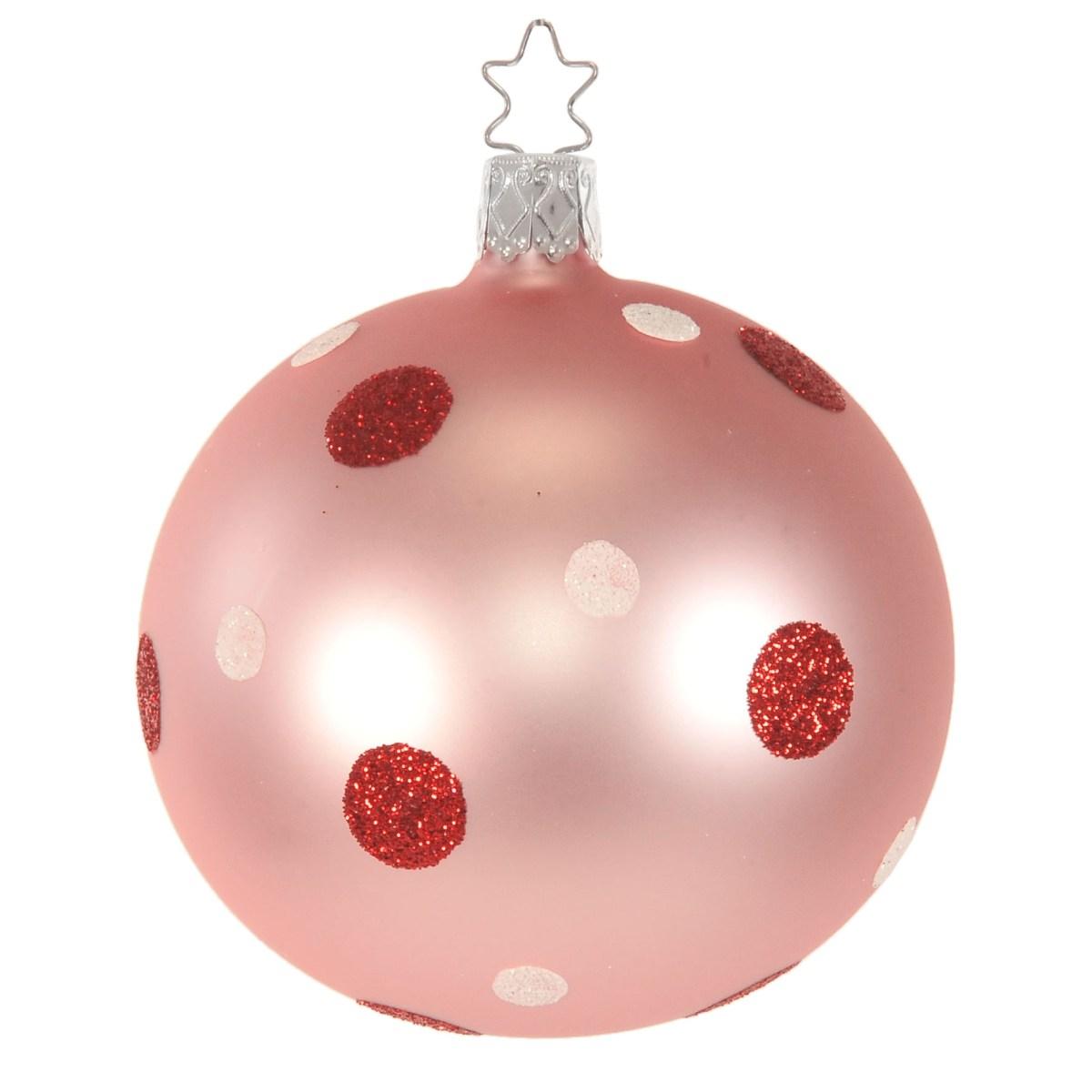 Pallina Natale Vetro Collezione cm.Ø8 Rosa Chiaro a Pois |Inge's Glass