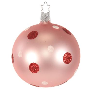 Pallina Natale Vetro Collezione cm.Ø8 Rosa Chiaro a Pois |Inge's Glass