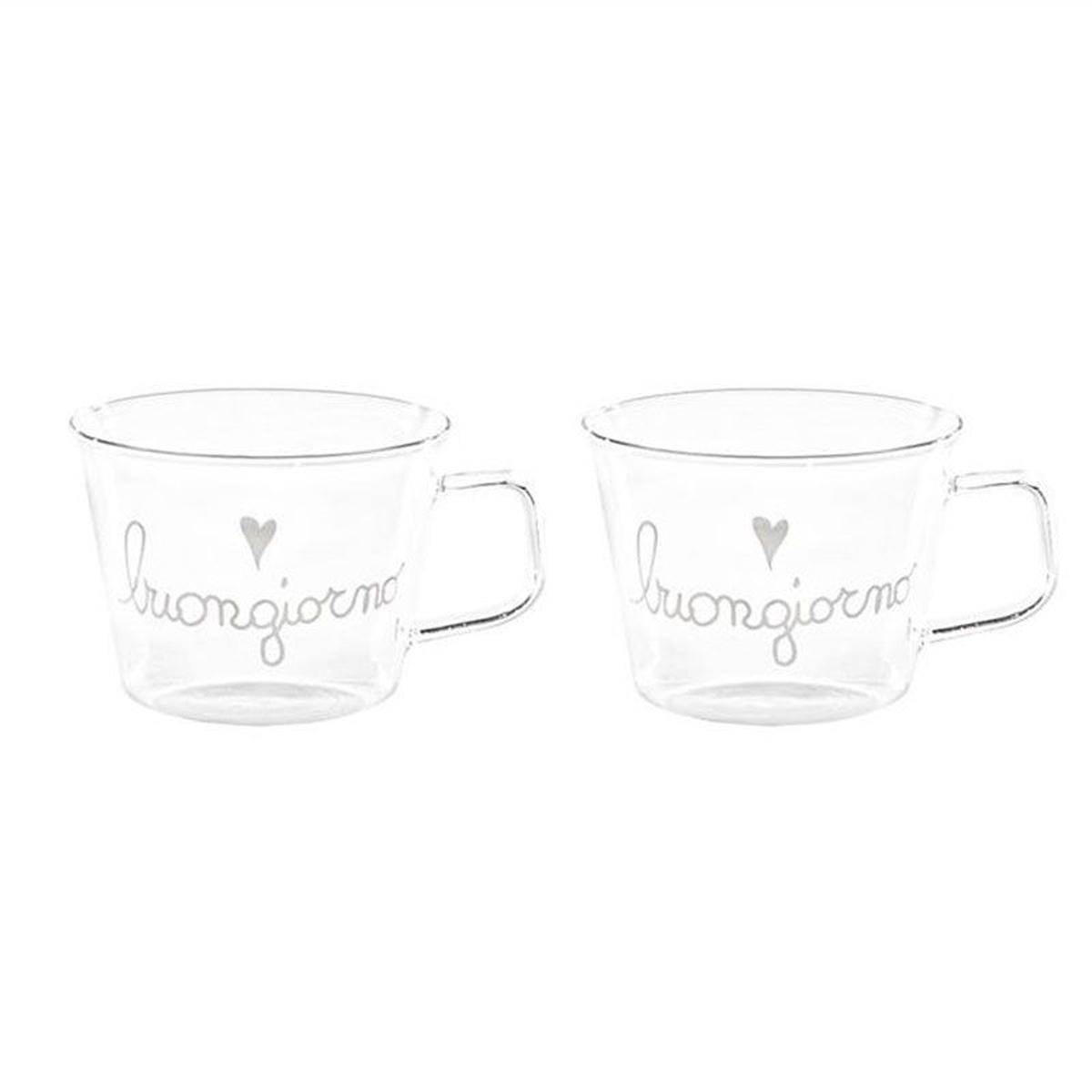 Tazza Natalizia Vetro Simple Day Buongiorno con Manico pz.2 |Simple
