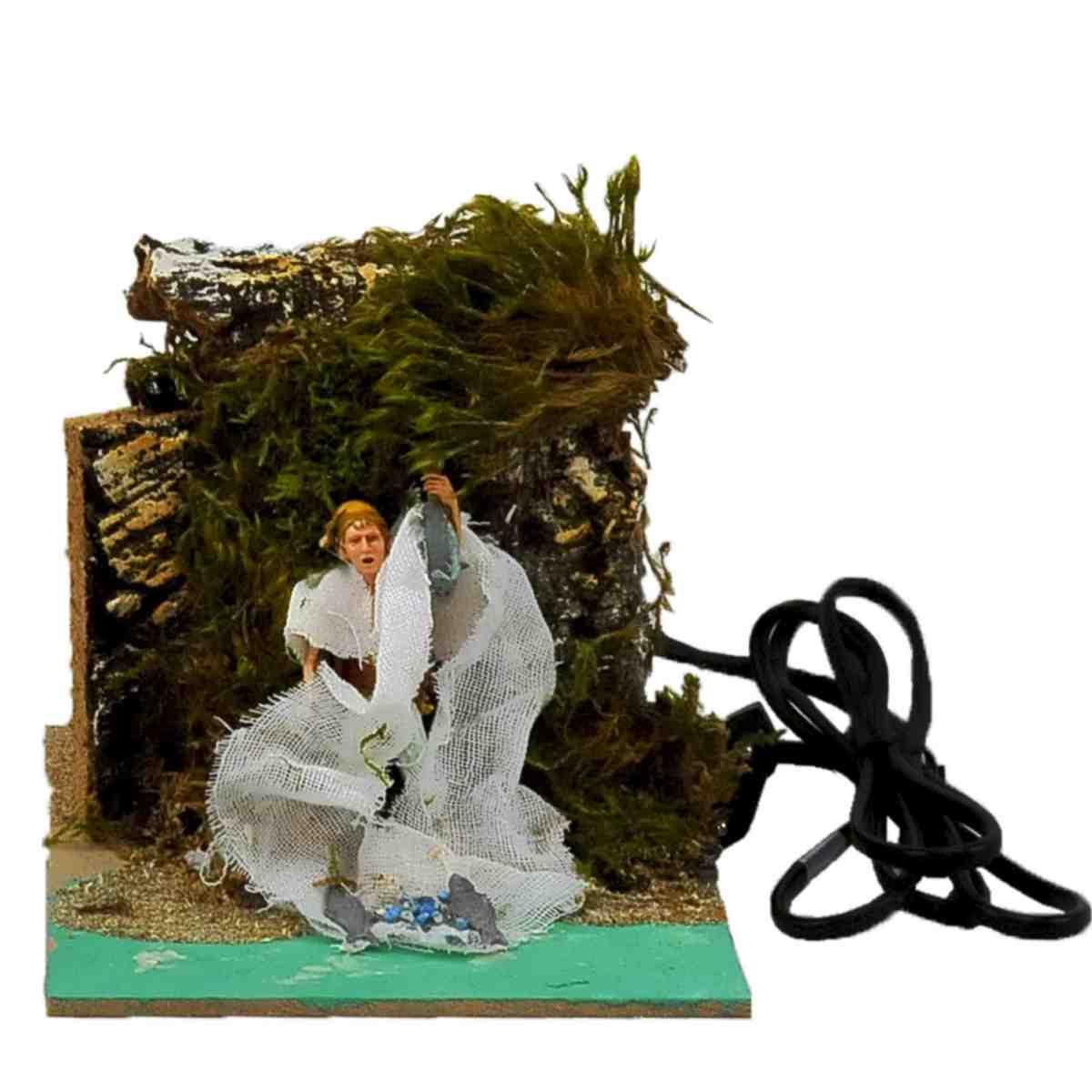 Statua cm.10 Pescatore con Reti e con Movimento | Moranduzzo