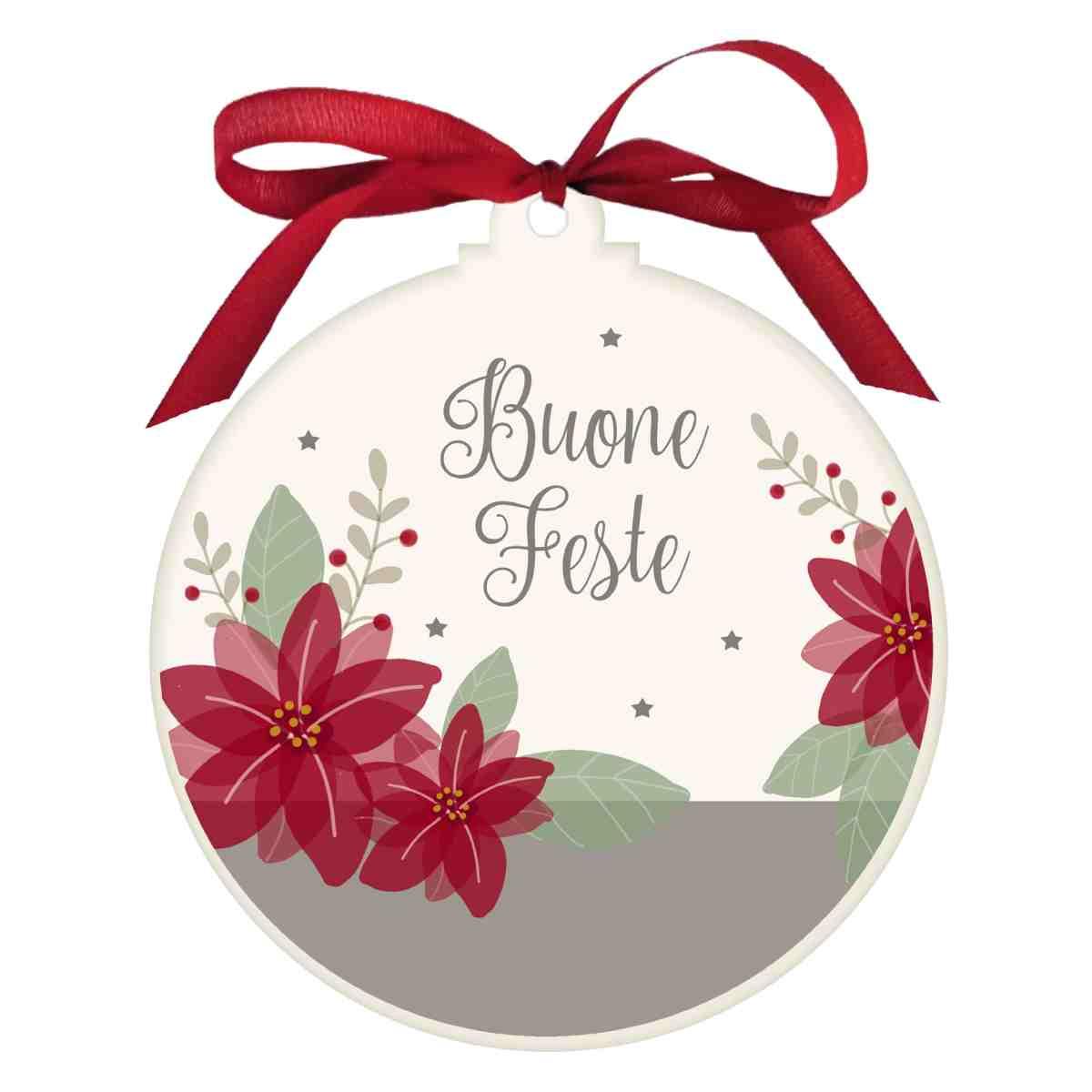 Pallina Natale Legno con Dedica Buone Feste cm.Ø10,5x1,2 |Angolo Idee