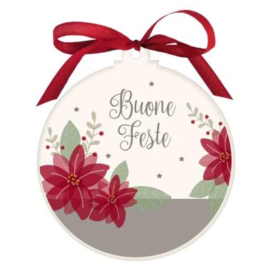 Pallina Natale Legno con Dedica Buone Feste cm.Ø10,5x1,2 |Angolo Idee