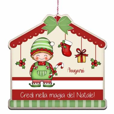 Targa Natalizia Legno Auguri con Elfo cm.25x24 |Angolo Idee