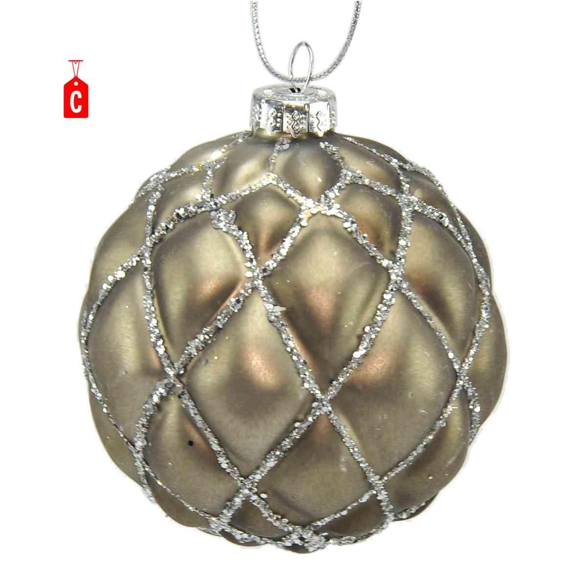 Pallina Natale Vetro cm.Ø8 Grigio Ottone 4 Modelli |Universl