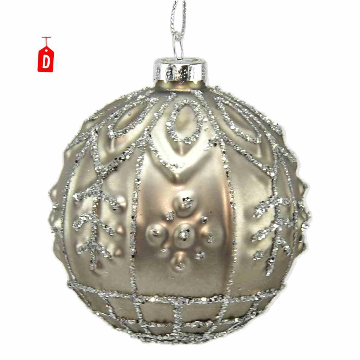 Pallina Natale Vetro cm.Ø8 Grigio Ottone 4 Modelli |Universl