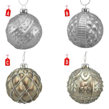 Pallina Natale Vetro cm.Ø8 Grigio Ottone 4 Modelli |Universl