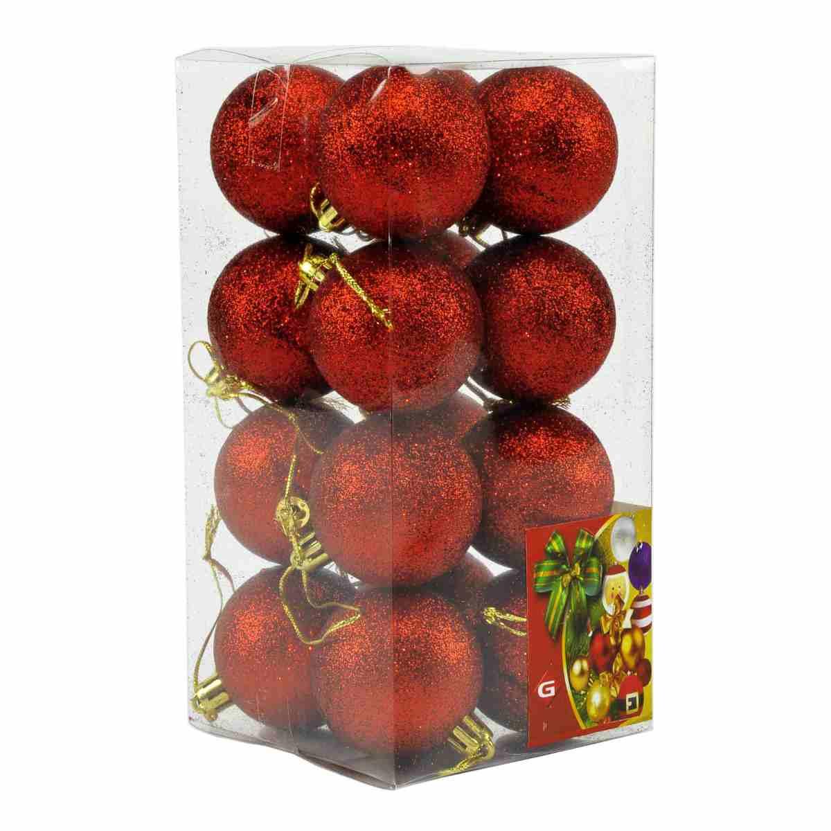 Pallina Natale cm.Ø5 Rosso Glitter Set pz.16 |M2 Store