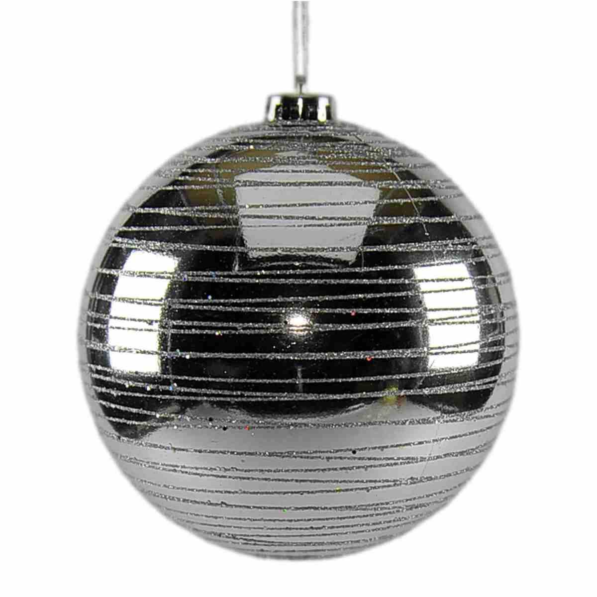Pallina Natale cm.Ø15 Argento Lucido con Righe Glitter |M2 Store