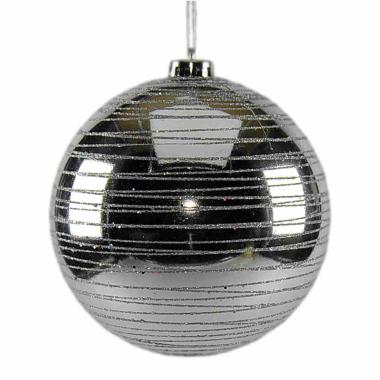 Pallina Natale cm.Ø15 Argento Lucido con Righe Glitter |M2 Store