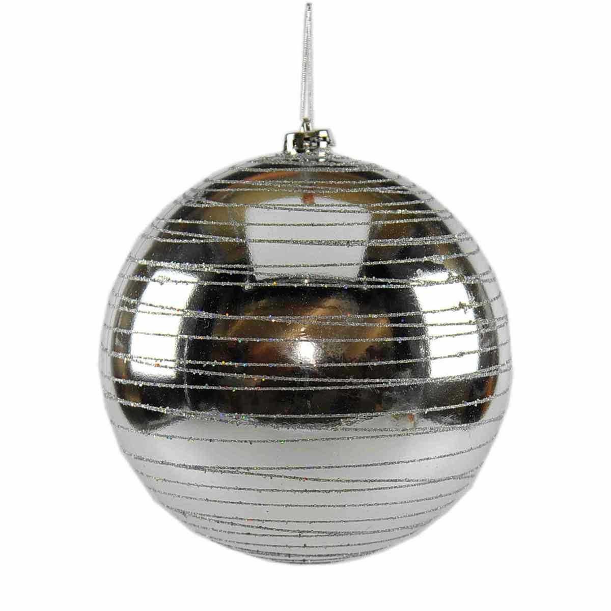 Pallina Natale cm.Ø20 Argento Lucido con Righe Glitter |M2 Store