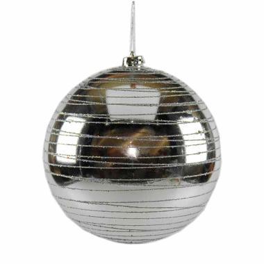 Pallina Natale cm.Ø20 Argento Lucido con Righe Glitter |M2 Store