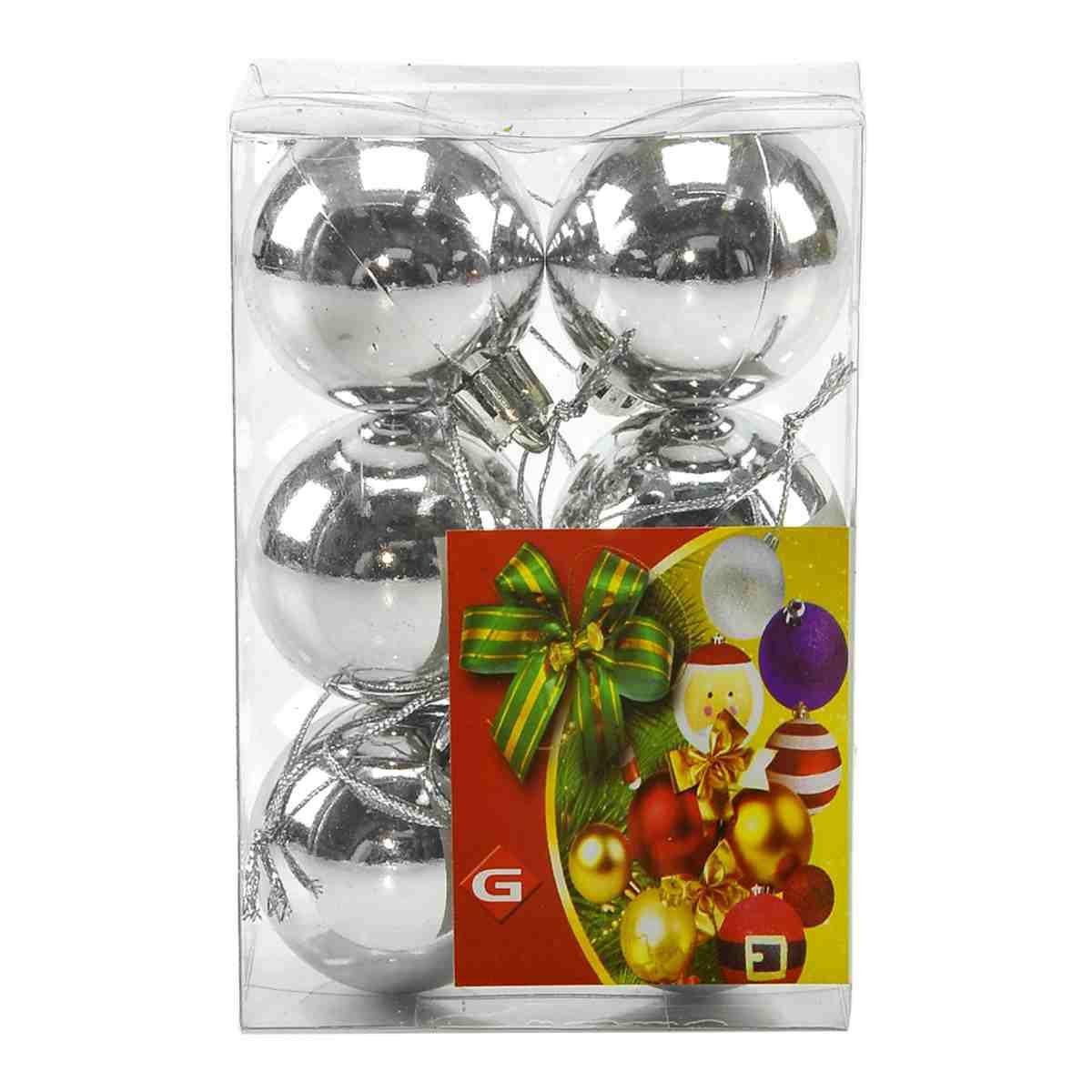 Pallina Natale cm.Ø4 Argento Lucido Set pz.6 |M2 Store