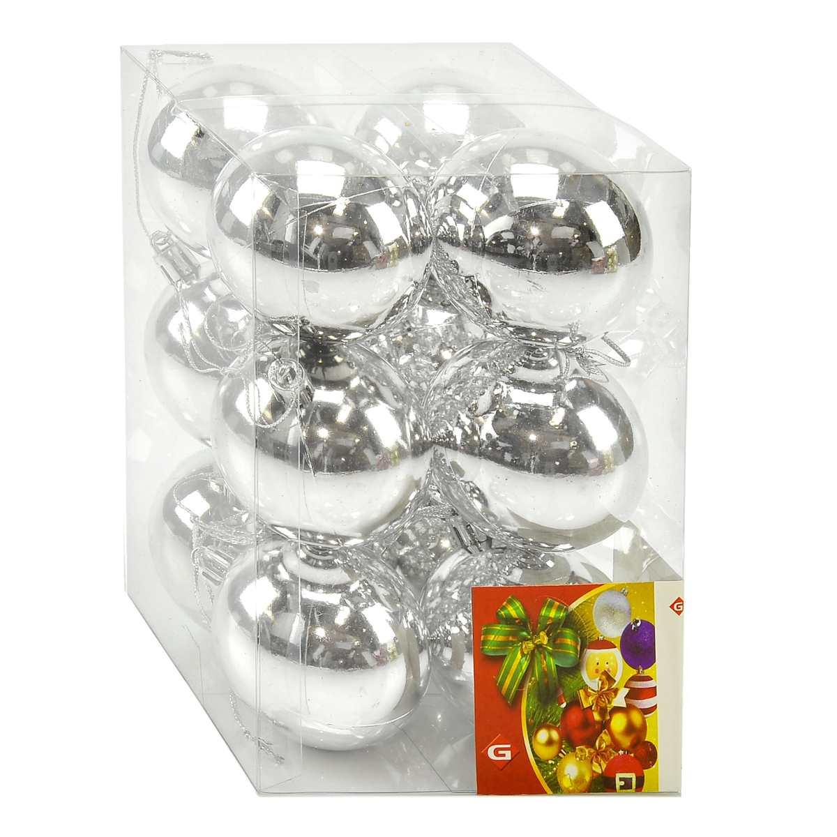 Pallina Natale cm.Ø6 Argento Lucido Set pz.12 |M2 Store