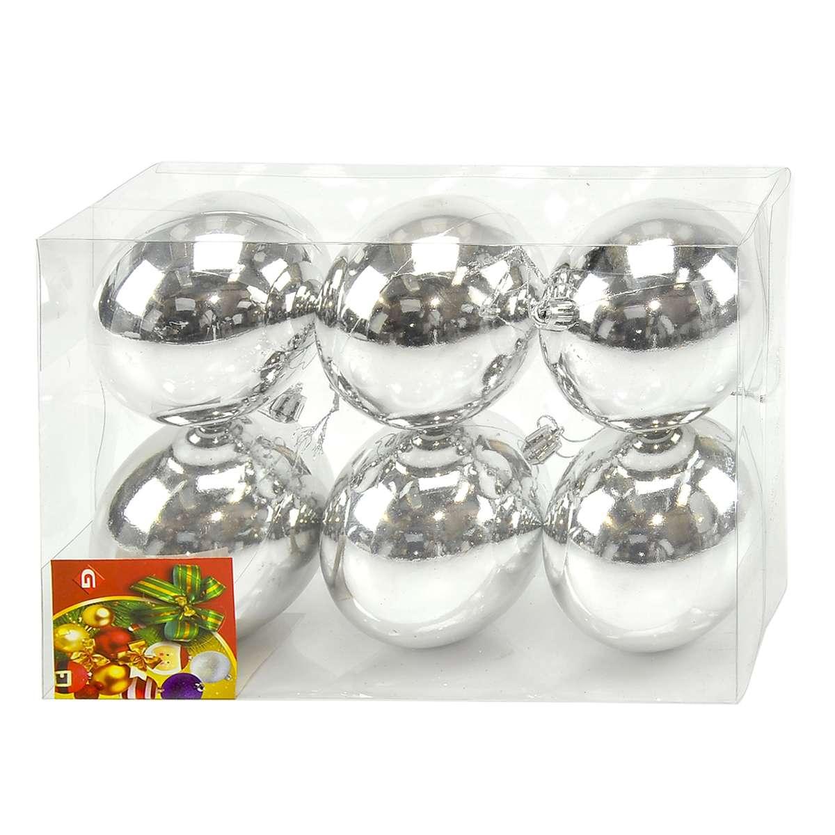 Pallina Natale cm.Ø8 Argento Lucido Set pz.6 |M2 Store