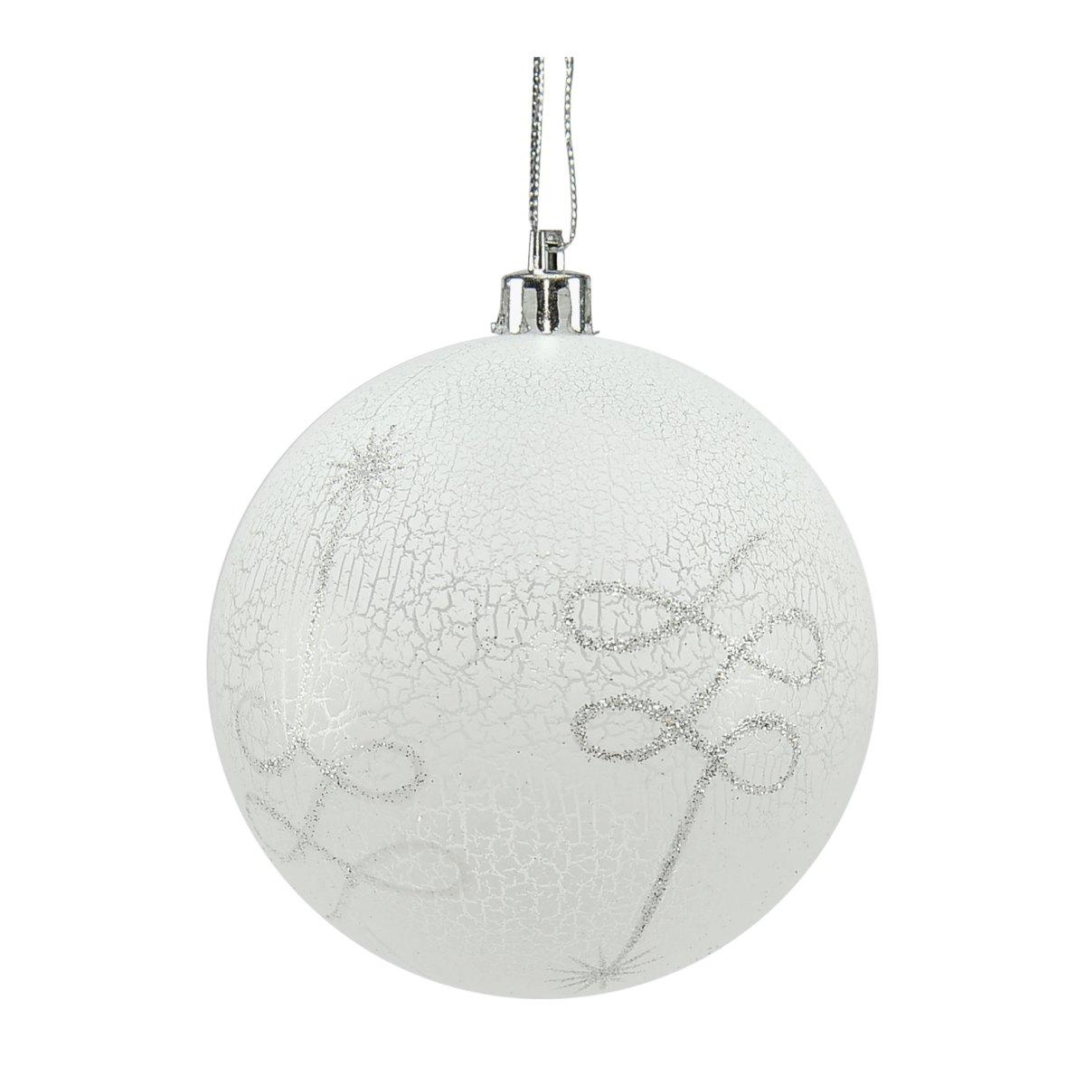 Pallina Natale cm.Ø8 Bianco Craclè Dec Glitter Set pz.4 |M2 Store