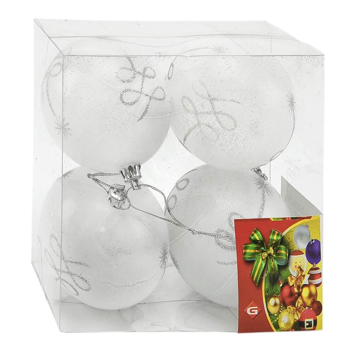 Pallina Natale cm.Ø8 Bianco Craclè Dec Glitter Set pz.4 |M2 Store