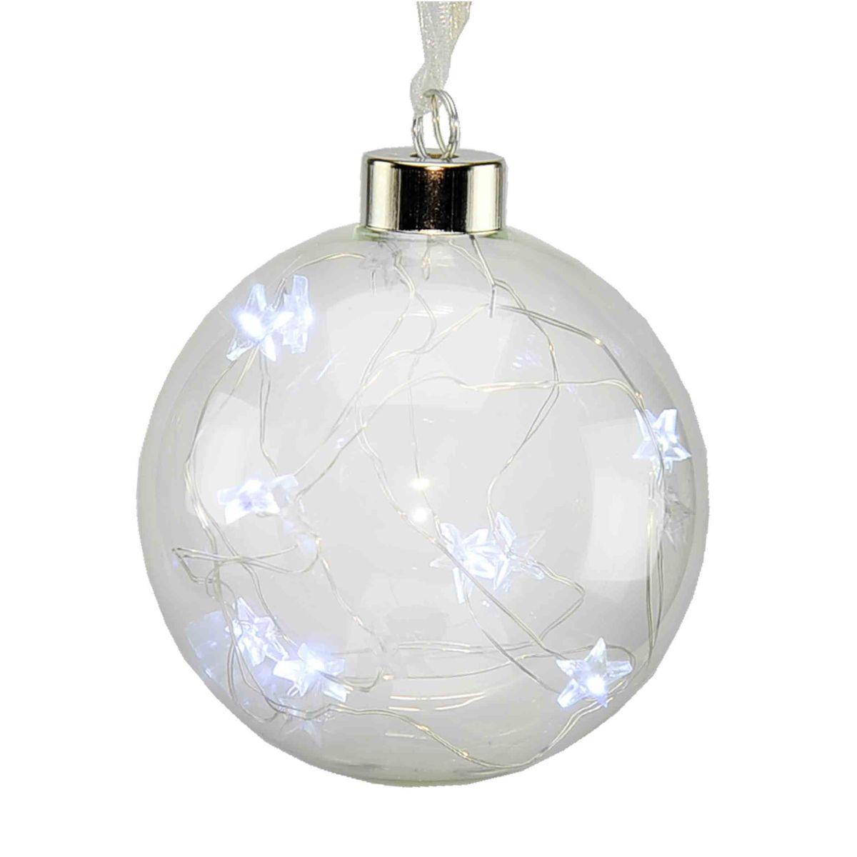 Pallina Natale Vetro cm.Ø10 con Luce Bianca 15 LED Batteria |Inge's Glass