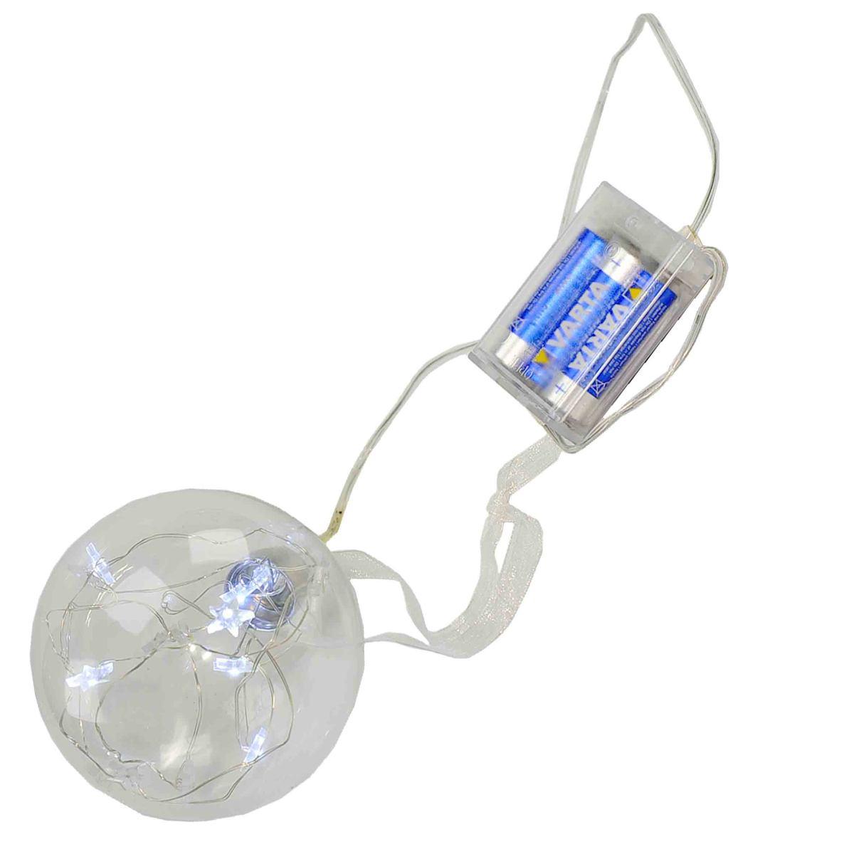 Pallina Natale Vetro cm.Ø10 con Luce Bianca 15 LED Batteria |Inge's Glass