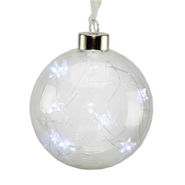 Pallina Natale Vetro cm.Ø10 con Luce Bianca 15 LED Batteria |Inge's Glass