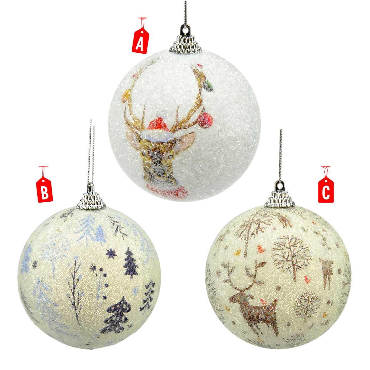 Pallina Natale cm.Ø8 Bianche Decorata Set pz.3 3 Modelli |M2 Store