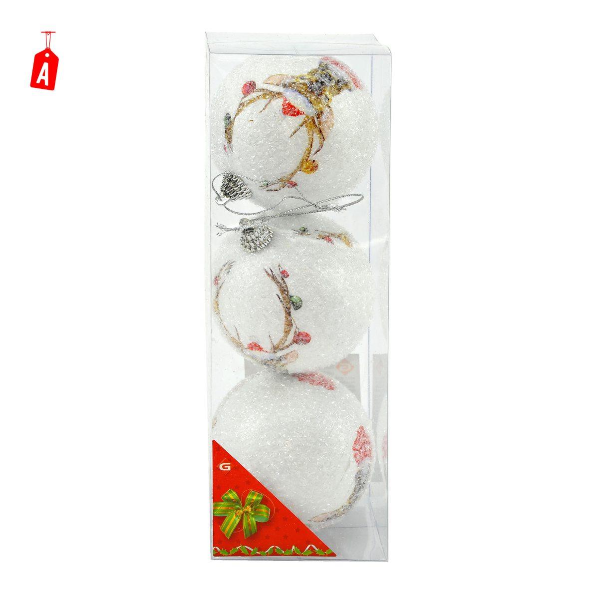 Pallina Natale cm.Ø8 Bianche Decorata Set pz.3 3 Modelli |M2 Store